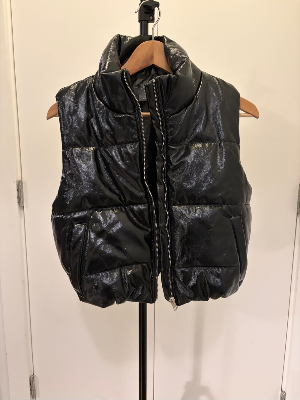 Streetwear Society Black Shiny Cropped Puffer Vest